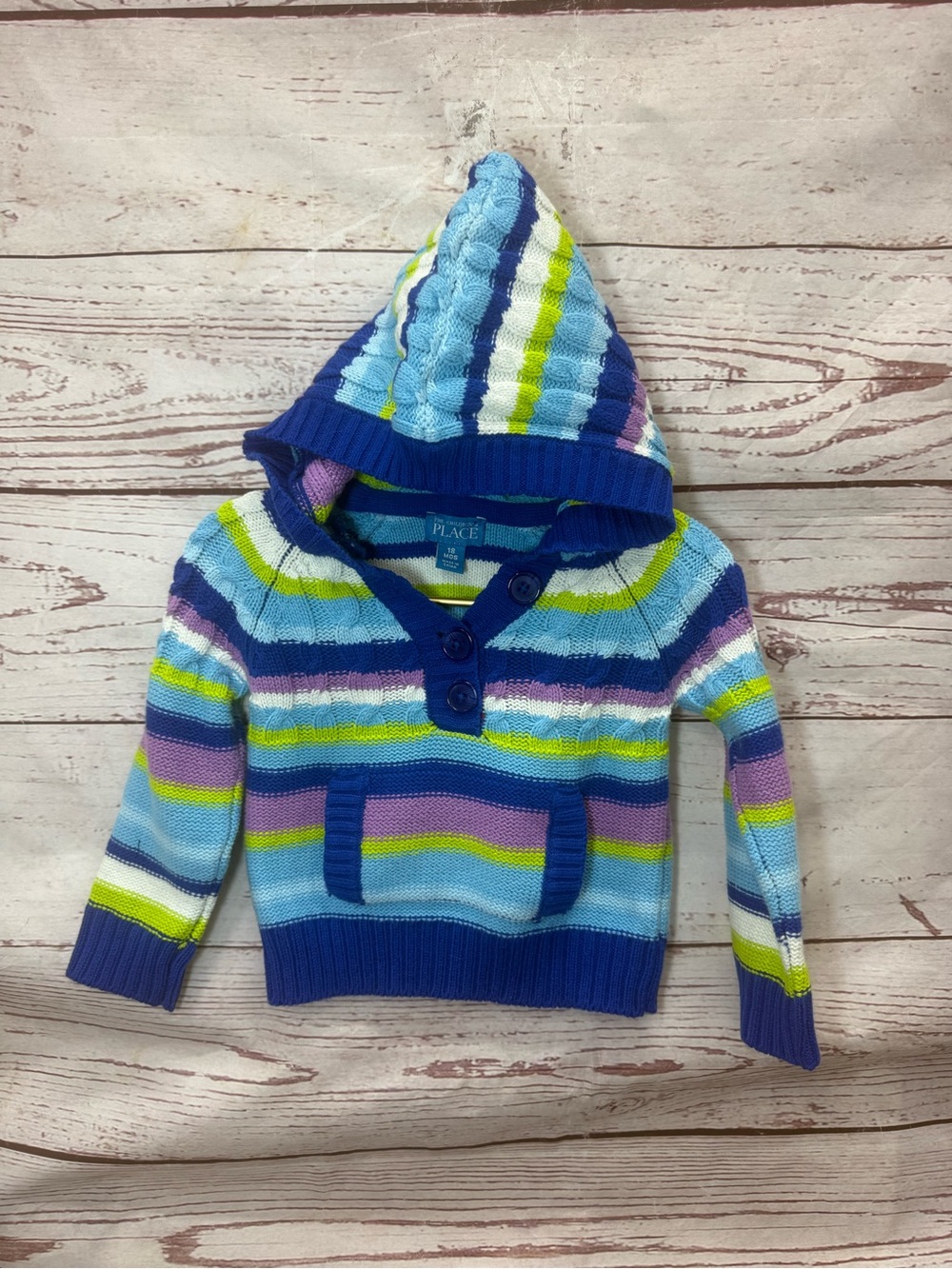 The Children's Place Striped Hooded Sweater - Blue, Light Blue, Purple, Lime